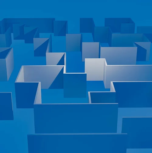 3D bar chart with rising blocks on a dark blue background